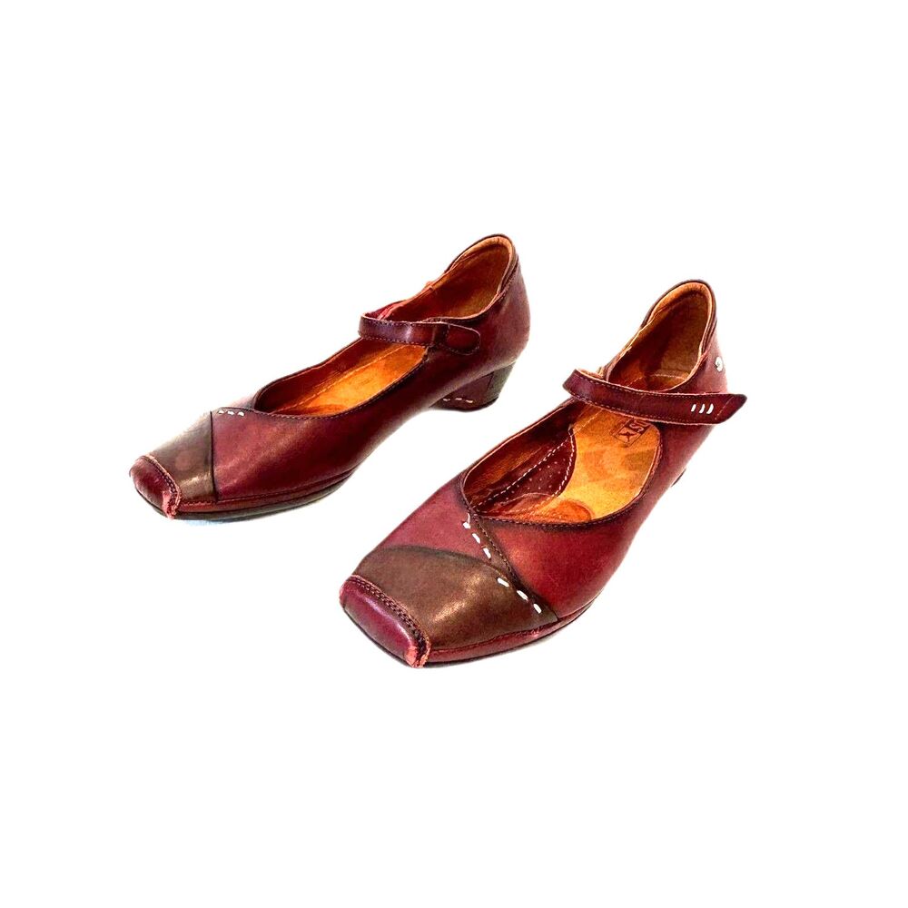 PIkolinos Gandia Burgundy Red Mary Janes Ankle Strap Low Heel Square Toe 39